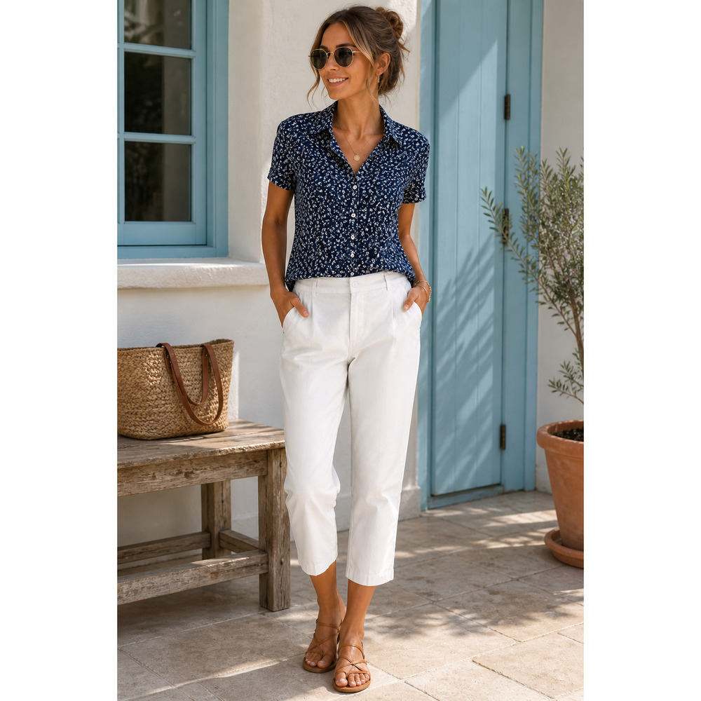 Chico's White Cotton Crop Chino Pants Straight Leg Causal Travel Flat Front 10